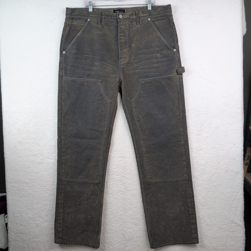 Purple Brand P015 Mens Sz 38 Drop Rise Relaxed Leg Carpenter Jeans Green Flocked